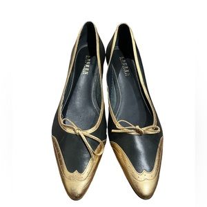 Lauren Ralph Lauren Gold & Black Ballet Sling back 2-tone spectator, 2" heel 10B